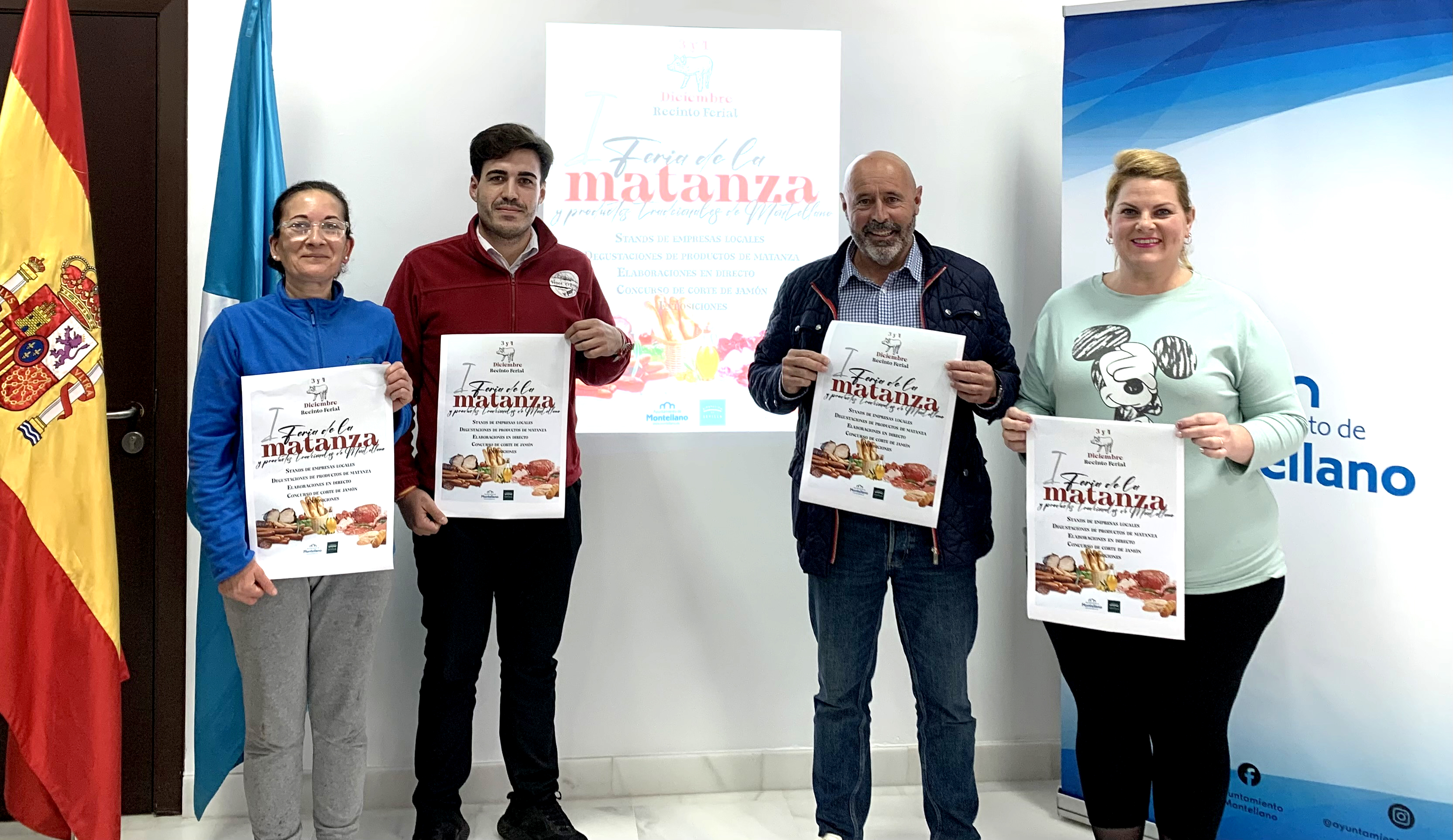 FERIA DE LA MATANZA_ El Alcalde presenta el cartel junto a las tres carnicerias participantes